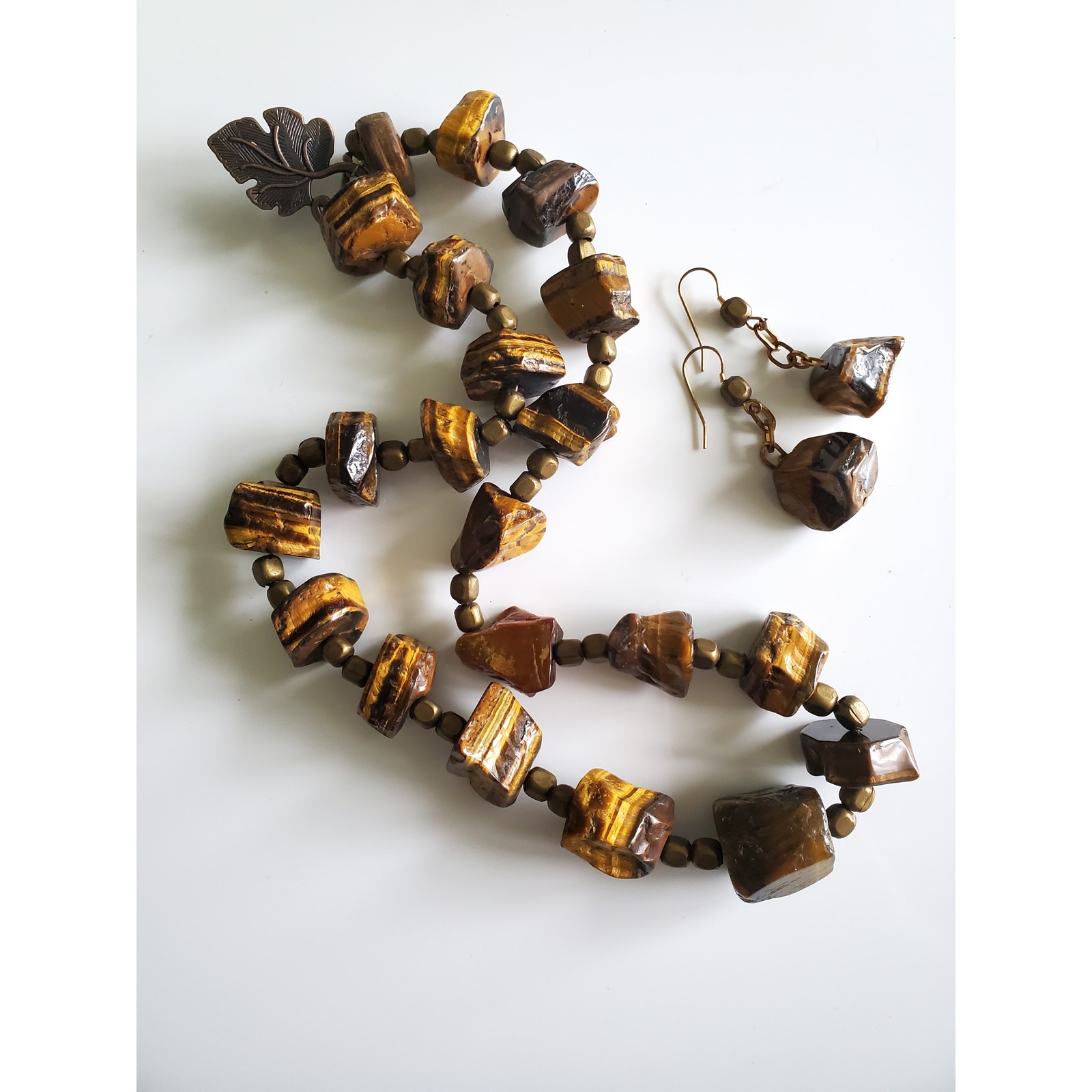 Beaded Tiger Eye Necklace And Earring Jewelry Set 49$